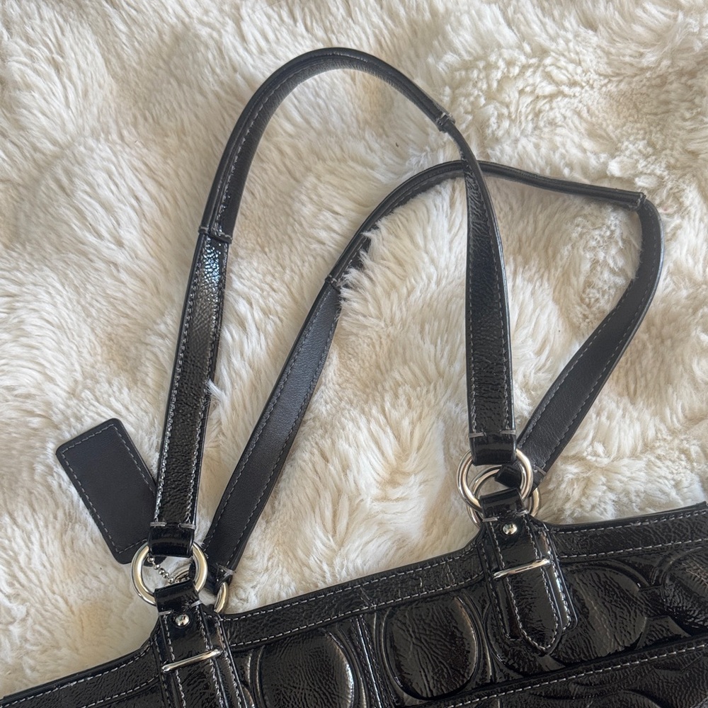 Coach Embossed Black Leather Tote - Picture 10 of 13